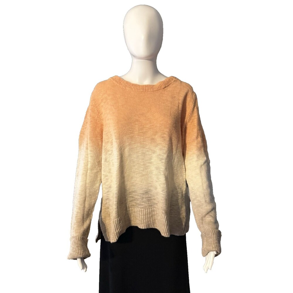 Faherty Organic Cotton Ombre Sweater Orange Beige Lived-In Layering Beach SZ XL